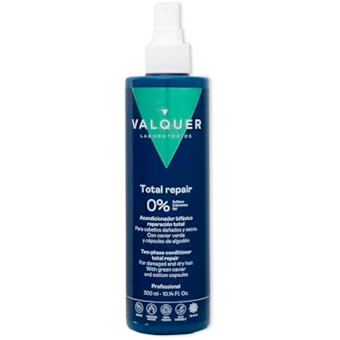 Valquer Laboratorios VALQUER TOTAL REPAIR TWO-PHASE CONDITIONER FOR DAMAGED HAIR. FORMULATED WITH GREEN CAVIAR, COTTON CAPSULE AND ZERO% (SULFATES, COLORANTS, SALT, PARABENS, MIT) - 300 ML - Image 2